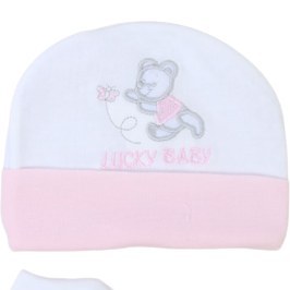 تصویر ست کلاه و دستکش و جوراب نوزادی دخترانه لاکی بیبی lucky baby 