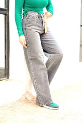 تصویر شلوار زنانه جین نیم بگ سایزبزرگ طوسی روشن - 5 