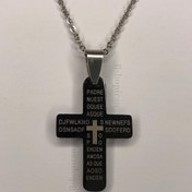 تصویر گردنبند صلیب مشکی با زنجیر استیل سایز ۴۹ سانتی 