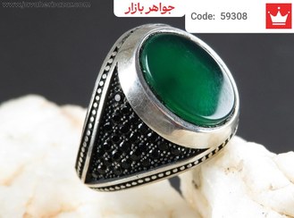 تصویر انگشتر نقره عقیق سبز اسپرت مردانه میکروستینگ کد 59308 