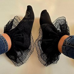 تصویر جوراب سه لایه تور صورتی خالخالی 