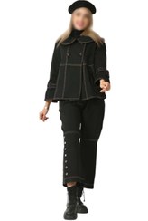 تصویر ست کت و شلوار زنانه کتان مشکی گره استایل مدل پاریس 