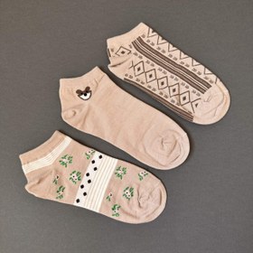 تصویر پک ۳ جفتی جوراب مچی کرم کد ۴۰۲ 