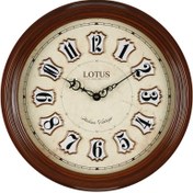 تصویر ساعت دیواری گرد لوتوس رنگ قهوه ای حروف برجسته کد 7033 