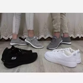 تصویر کتونی اسکیچرز سفید طوسی 