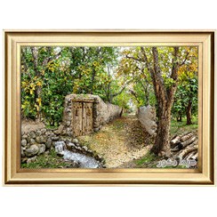 تصویر تابلو فرش ماشینی منظره کوچه باغ با رنگبندی بی نظیر کد 5090 