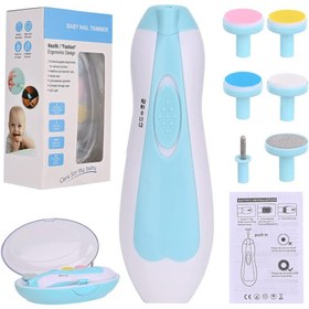 تصویر ست کامل ناخن گیر برقی نوزاد چند کاره برند Showell - آبی Showell brand multifunctional baby electric nail clipper complete set