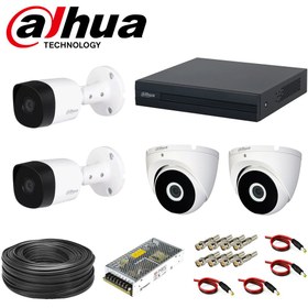 تصویر پک دوربین مداربسته 4 کانال 2 مگاپیکسل HDCVI داهوا مدل T1-B2A21 Dahua CCTV HDCVI 4ch 2mp T1-B2A21 Package