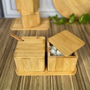 تصویر قندان و شکردان بامبو مربع با زیره 