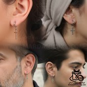 تصویر پیرسینگ گوشواره طرح صلیب بدون سوراخ کردن گوش 