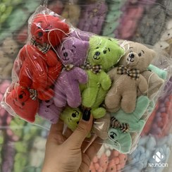 تصویر آویز خرس عروسکی رنگی کیف و لباس و بوکت عمده پوزه چسبی 