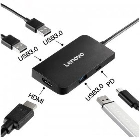 تصویر هاب 5 پورت Type C لنوو Lenovo S705 5 in 1 Type C HUB Adapter HDMI PD 