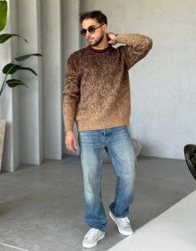 تصویر ژاکت بافت موهر پشمی رنگ قهوه ای 