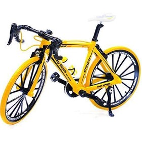 تصویر ماکت فلزی دوچرخه ورزشی زرد رنگ 