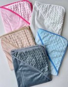 تصویر پتو دورپیچ مخمل حبابی نوزادی دورگاندوزی شده دخترانه و پسرانه - طوسی 