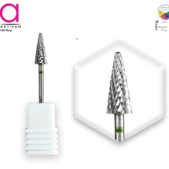 تصویر سر سوهان الماسه ناخن کاجی نوار سبز کوتاه سر گرد 