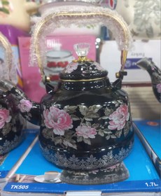 تصویر کتری لعابی گل صورتی 