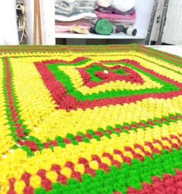 تصویر رومیزی دستبافت رنگی 80*80 سانتی‌متر - قلاب‌بافی با نخ باکیفیت Colorful 80x80 cm Crochet Tablecloth - High-Quality Yarn