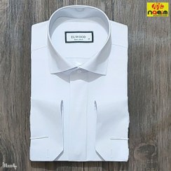 تصویر پیراهن سفید مردانه پارچه آرو دکمه مخفی سایز m تا 2xl قواره دار کلاسیک کد 992837 
