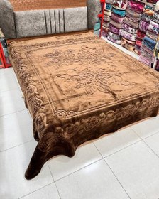 تصویر پتو گلبافت دو نفره نقش برجسته 240×220 | سنگین، لوکس، رنگ‌بندی متنوع + ضمانت اصالت - کرم تیره 