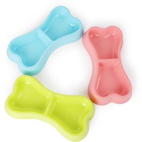 تصویر ظرف غذا دوقلو سگ و گربه طرح استخوان Anti-Drop Plastic Material Bone Shape Pet