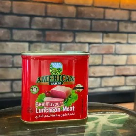 تصویر کنسرو کالباس گوشت گاو آمریکن گرین فارم 340 گرمی American Green Farm Beef Luncheon Meat Canned 340 gr