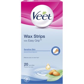 تصویر نوار موبر بدن ویت مخصوص پوست حساس بسته 20 عددی Veet For Sensitive Skin Body Hair Removal Wax Strip