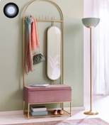 تصویر رگال لباس و جاکفشی آینه‌دار مدل آراد - فلزی با باکس پارچه‌ای مشخصات - طلایی 