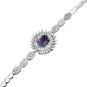 تصویر دستبند آمیتیست الماس تراش نقره زنانه طرح فهیمه 