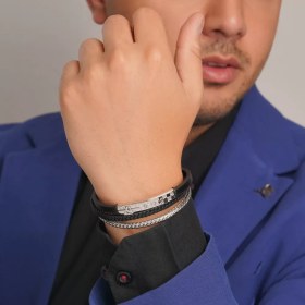 تصویر دستبند استیل و چرم LV 
