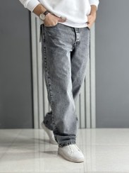 تصویر شلوار جین بگ طوسی گرم بالا قد ۱۱۰ سانت 