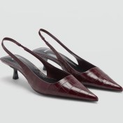تصویر صندل زنانه منگو شرابی | Mango Burgundy Kitten Heel Sandals 