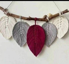 تصویر دیوار کوب مکرومه برگ سایز متوسط کد 02 Macrame wall hanging, medium size, leaf, code 02