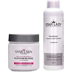 تصویر کرم دکلره استارلیدی مدل پلاتینیوم بلوندر حجم 120 میلی‌ لیتر رنگ سفید به همراه فعال کننده استارلیدی مدل 01 حجم 150 میلی لیتر 