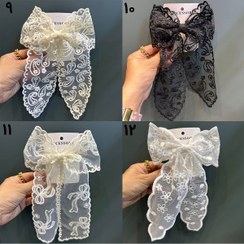 تصویر گیره مو فرانسوی پاپیون گیپور بلند Long guipure French bow hair clip
