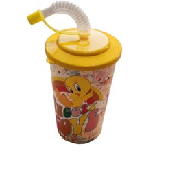 تصویر لیوان پلاستیکی نی دار Tweety Cup برند Tuffex ترکیه در 2 طرح مختلف _ شناسه کالا : TP513_13 - طرح Tweety Cup