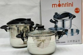 تصویر زودپز دوقلو مونتینی مدل ECCO75 گنجایش 5+7 لیتر Montini twin pressure cooker model ECCO75 capacity 5 + 7 liters