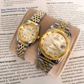 تصویر ساعت رولکس استیل طلایی نقره ای رنگ ثابت صفحه سفید - زنانه صفحه کوچک / نگین دار Rolex