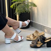 تصویر صندل زنانه دو بند هلیا پاشنه ۵ سانت رنگ کرم 
