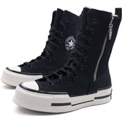 تصویر کتانی کانورس دخترانه ساق بلند مدل plus زیپ دار رنگ مشکی Converse plus high top black
