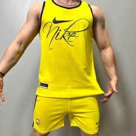 تصویر ست رکابی و شلوارک مردانه بدنسازی نایک سوزنی تنفس دار کد 2904 