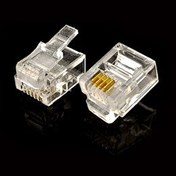 تصویر سرسوکت نری خط تلفن RJ11 6P4C بسته 100 عددی سوکت خط تلفن RJ11 چهار سیمه