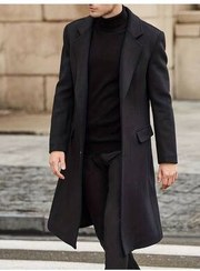 تصویر کت بادام هندی ترکیبی پشمی بلند با تناسب مشکی مردانه 