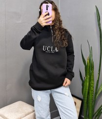 تصویر سویشرت نیم‌زیپ UCLA زنانه رنگ مشکی و سفید 