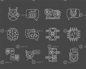 تصویر دانلود آیکون چت ربات ها آیکون های گچی مجموعه ربات های گفتگو ربات های مجازی 
