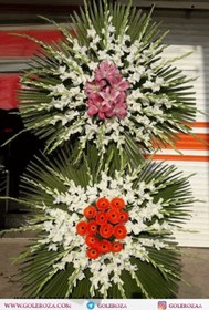 تصویر تاج گل دو طبقه گلایل و ژربرا | تاج گل مناسب مناسبت های مختلف 
