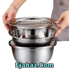 تصویر آبکش و لگن و رنده استیل سایز 30 