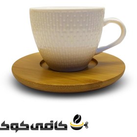 تصویر ست 4تایی فنجان سرامیکی طرح بافت با زیری بامبو 