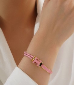 تصویر دستبند استیل هرمس بند چرمی Hermes-steel-bracelet-with-leather-strap