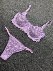 تصویر ست سوتین شورت گیپور لیسا رنگ ارغوانی 